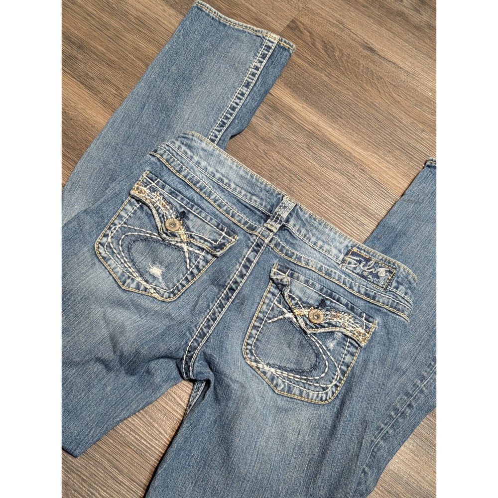 Silver Jeans Co‎ Pioneer Bootcut Blue Jeans Low Rise Distressed  30x31